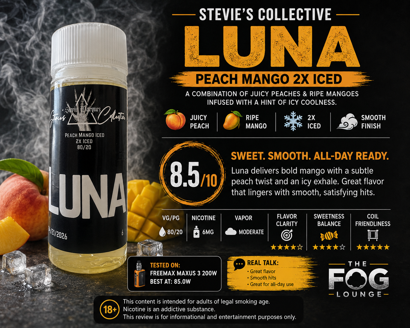 Luna by Stevie’s Collective Review: Sweet Peach Mango Flavor with a Smooth Icy Finish